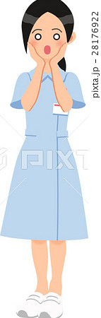 青いナース服を着てムンクの叫びのポーズをする女性のイラスト素材
