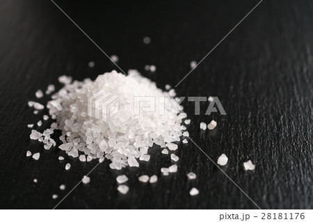 coarse sea salt on slate background 28181176
