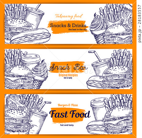Fast food meal snacks vector sketch banners set Fast food meal snacks vector sketch banners set 28183557