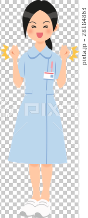 A woman glad to hold a fist in blue nurse clothes 28184863