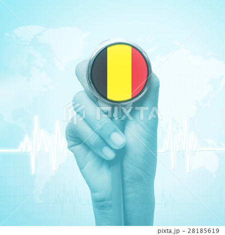 doctor hand holding stethoscope with Belgium flag. doctor hand holding stethoscope with Belgium flag. 28185619
