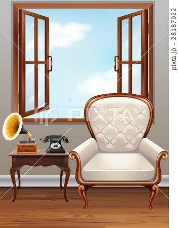Room with white armchair and vintage phone Room with white armchair and vintage phone 28187922