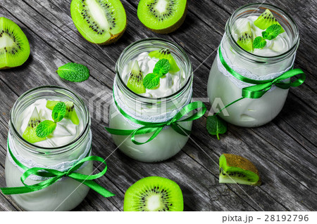 fresh homemade yogurt with kiwi fruit and mint fresh homemade yogurt with kiwi fruit and mint 28192796