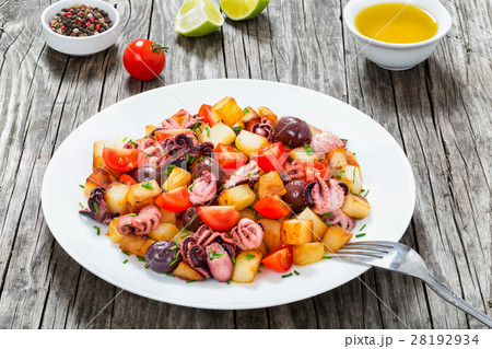 Potato salad with pickled octopus, close-up Potato salad with pickled octopus, close-up 28192934
