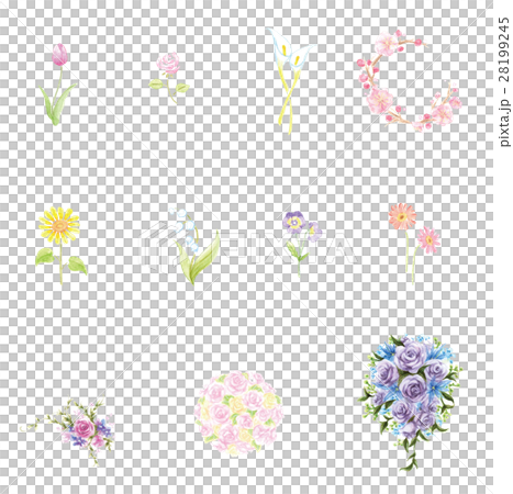 手描き花素材セットのイラスト素材