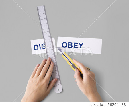 Disobey Hands Word Cut Split Concept Disobey Hands Word Cut Split Concept 28201128