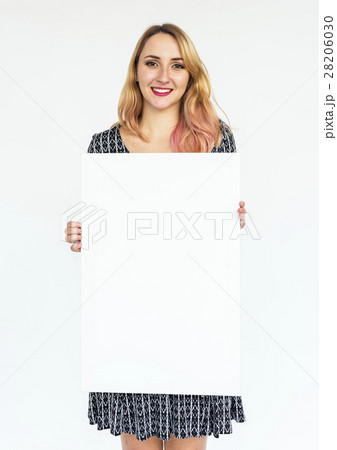 Woman Holding Placard Paper Concept Woman Holding Placard Paper Concept 28206030