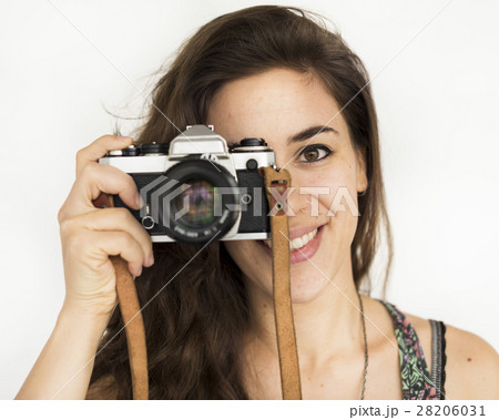 Woman Holding Camera Photo Concept 28206031