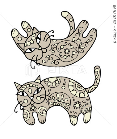 Art cat with floral ornament for your design 28207699