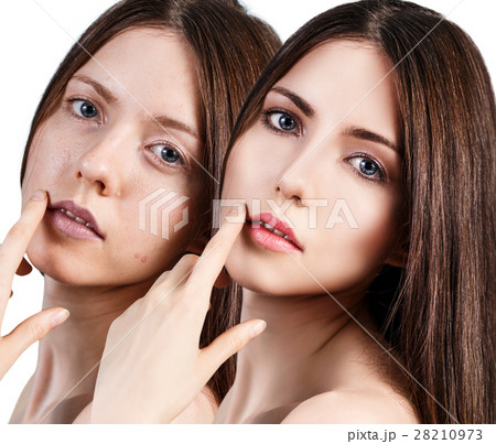 Comparative portrait of beautiful woman face 28210973