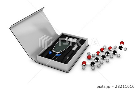 3D Illustration of glucometer in the box with test 28211616