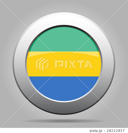 Flag of Gabon. Shiny metal gray round button.
