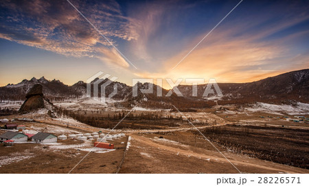 Mongolian landscape full of livestock surrounded Mongolian landscape full of livestock surrounded 28226571