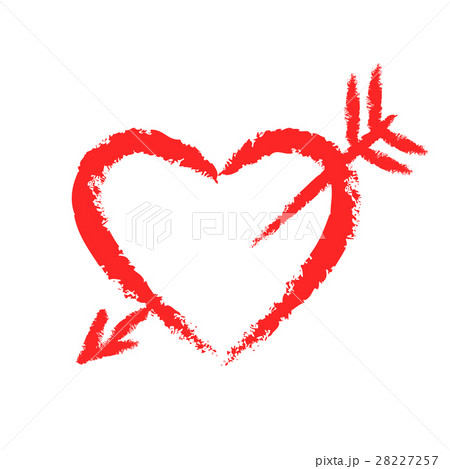 Vector Hand Drawn Chalk Red Heart With Arrow のイラスト素材
