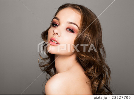 Beauty red eyes pink lips makeup fashion model Beauty red eyes pink lips makeup fashion model 28227709