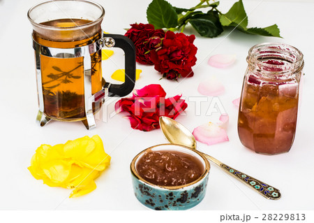 Jam Made of Rose Petals on White Background 28229813