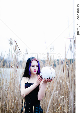 Portrait of the gothic woman with the skull 28230649