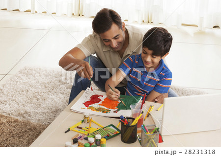 Father and son painting crafts at home Father and son painting crafts at home 28231318
