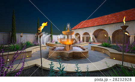 噴水のある庭のイラスト素材