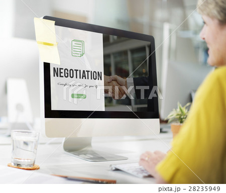 Negotiation word on business handshake background 28235949