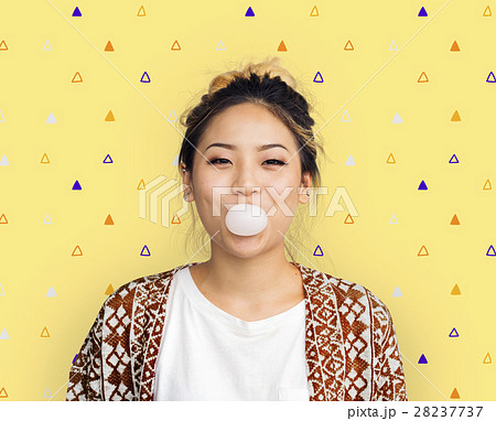 Young Girl Chewing Bubble Gum Concept Young Girl Chewing Bubble Gum Concept 28237737