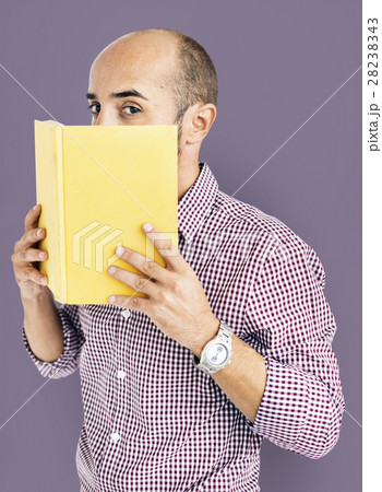 Man Holding Book Cover Mouth Concept 28238343