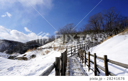 Noboribetsu onsen and walkway bridge snow winter 28241676