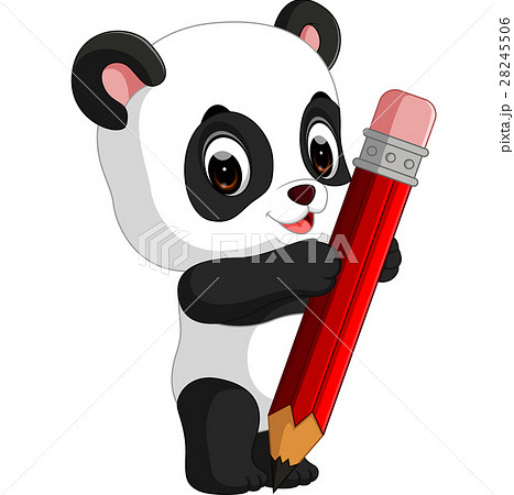 Cute Panda Cartoon Holding Pencilのイラスト素材