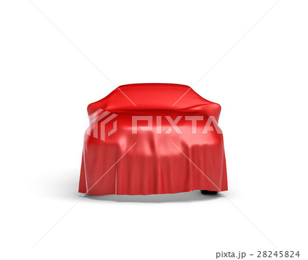 3d rendering of a car covered by red cloth in 45 3d rendering of a car covered by red cloth in 45 28245824