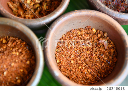 Roasted chili in bowl baked clay. 28246018