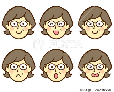 ミドル女性 顔 喜怒哀楽のイラスト素材