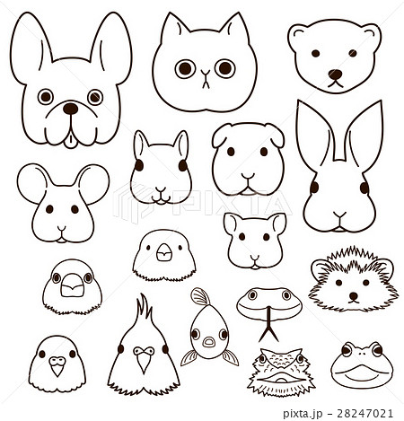 いろいろなペットの顔セット 線画 28247021