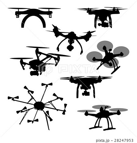 Aerial Black Silhouette Quadcopter And Droneのイラスト素材
