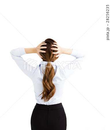 Rear View  Worried businessWoman Holding her Head 28256235