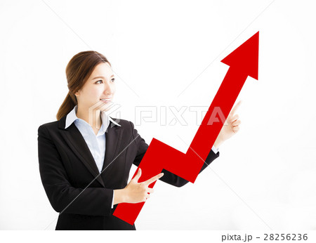 happy Business woman  showing profit growth arrow 28256236