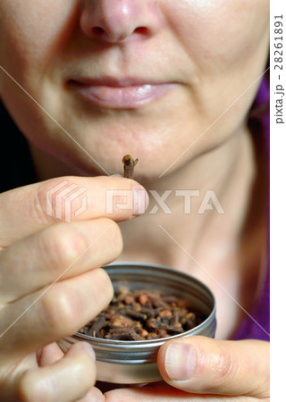 Woman chew dried clove spice Woman chew dried clove spice 28261891