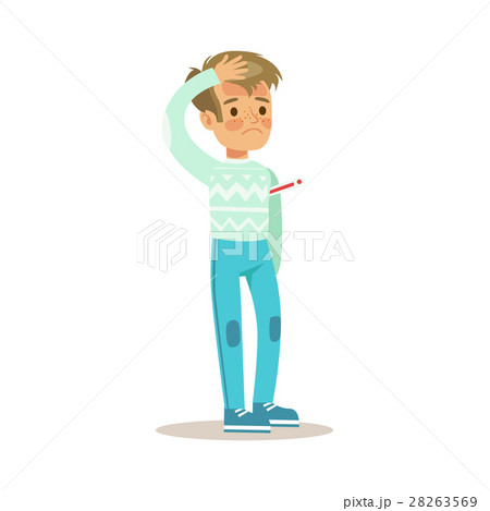 Sick Kid With Fever Feeling Unwell Suffering From Sick Kid With Fever Feeling Unwell Suffering From 28263569