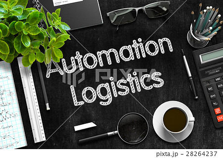 Automation Logistics on Black Chalkboard. 3D Automation Logistics on Black Chalkboard. 3D 28264237