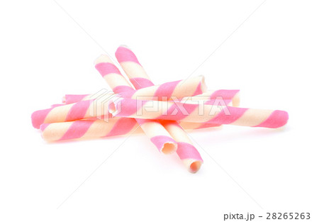 pink stripe wafer rolls on white Background pink stripe wafer rolls on white Background 28265263