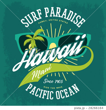 T-shirt print as hawaii banner, palms, sunglasses T-shirt print as hawaii banner, palms, sunglasses 28266164