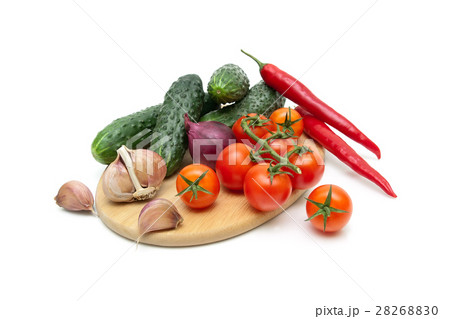 cucumbers, tomatoes, chili peppers and garlic 28268830