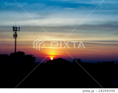 Twilight time of bangkok cityscape with radio pole Twilight time of bangkok cityscape with radio pole 28269340