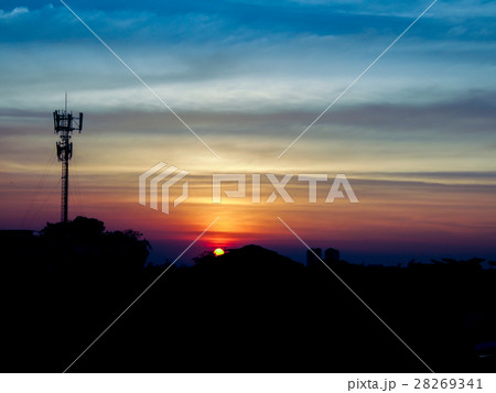 Twilight time of bangkok cityscape with radio pole 28269341