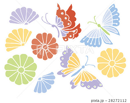 蝶と菊のイラストのイラスト素材