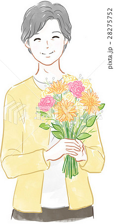 花束を持ったシニア女性のイラスト素材