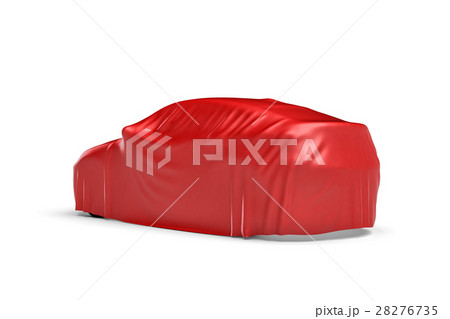 3d rendering of a car covered by red cloth 28276735
