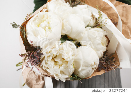 fresh bright blooming peonies flowers on white 28277244