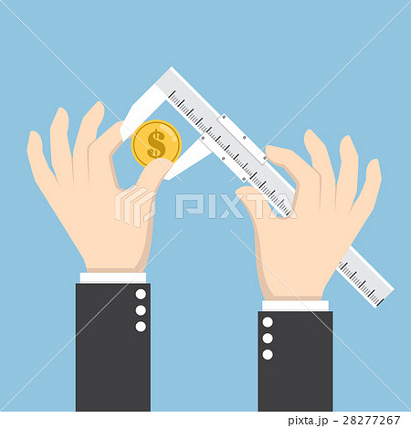 Businessman measuring dollar coin with calipers 28277267