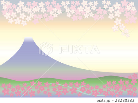 春日和の桜と富士山のイラスト素材 [28280232] - PIXTA