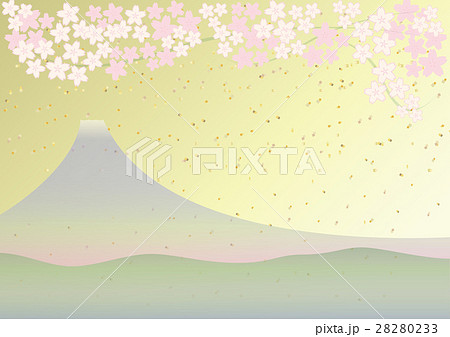 桜と富士の金屏風のイラスト素材